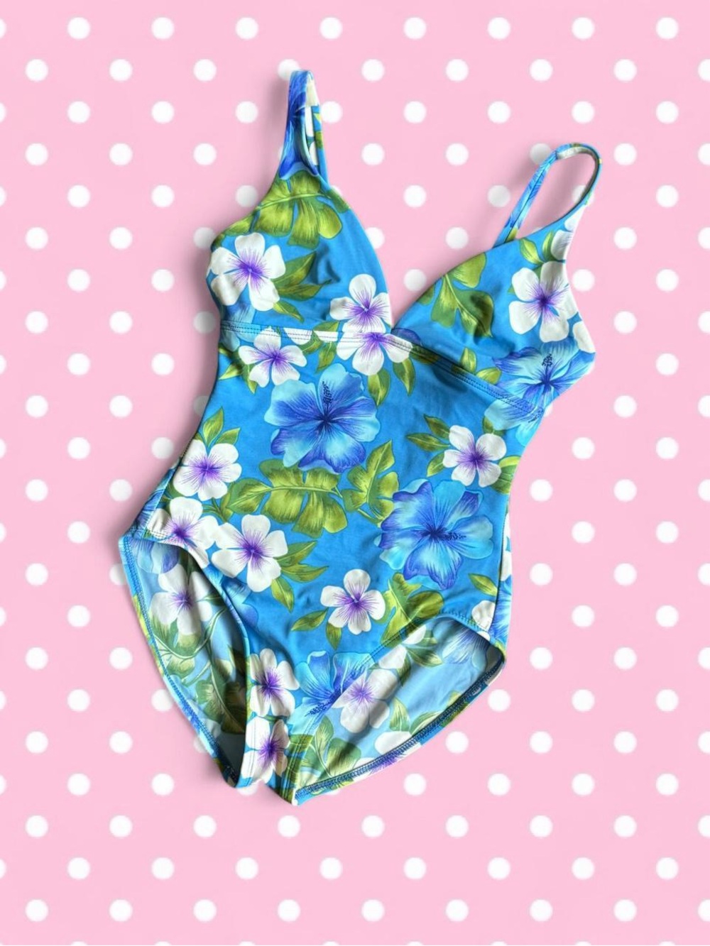 Lands' End Blue Floral Girls' One-Piece Swimsuit